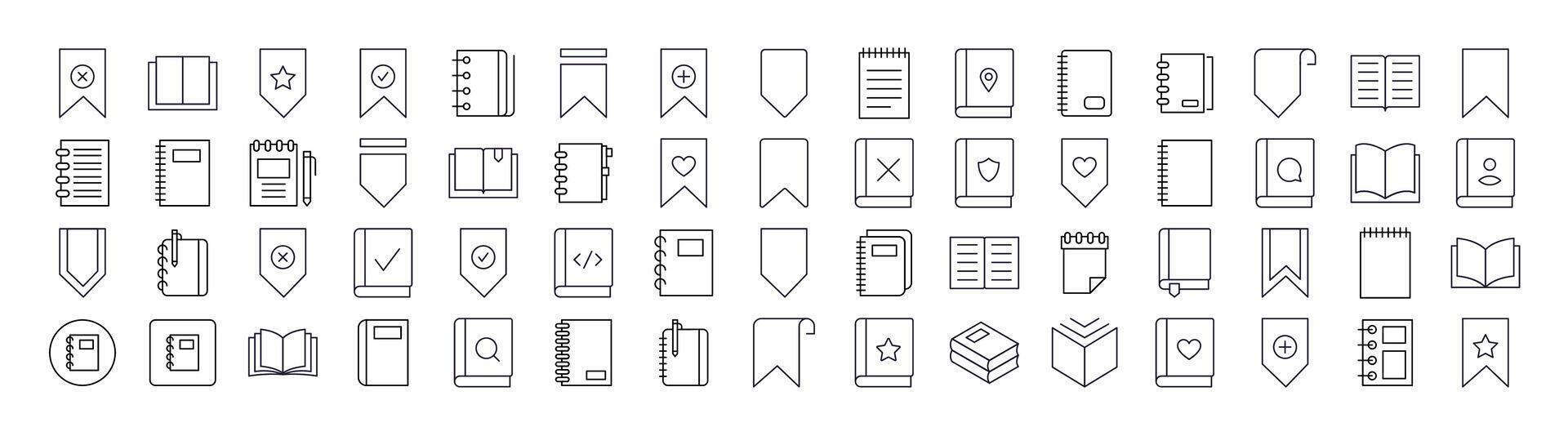 Book, Bookmark, Diary Modern Outline Style Icons for Design, Cards, Apps, Social Networks vector
