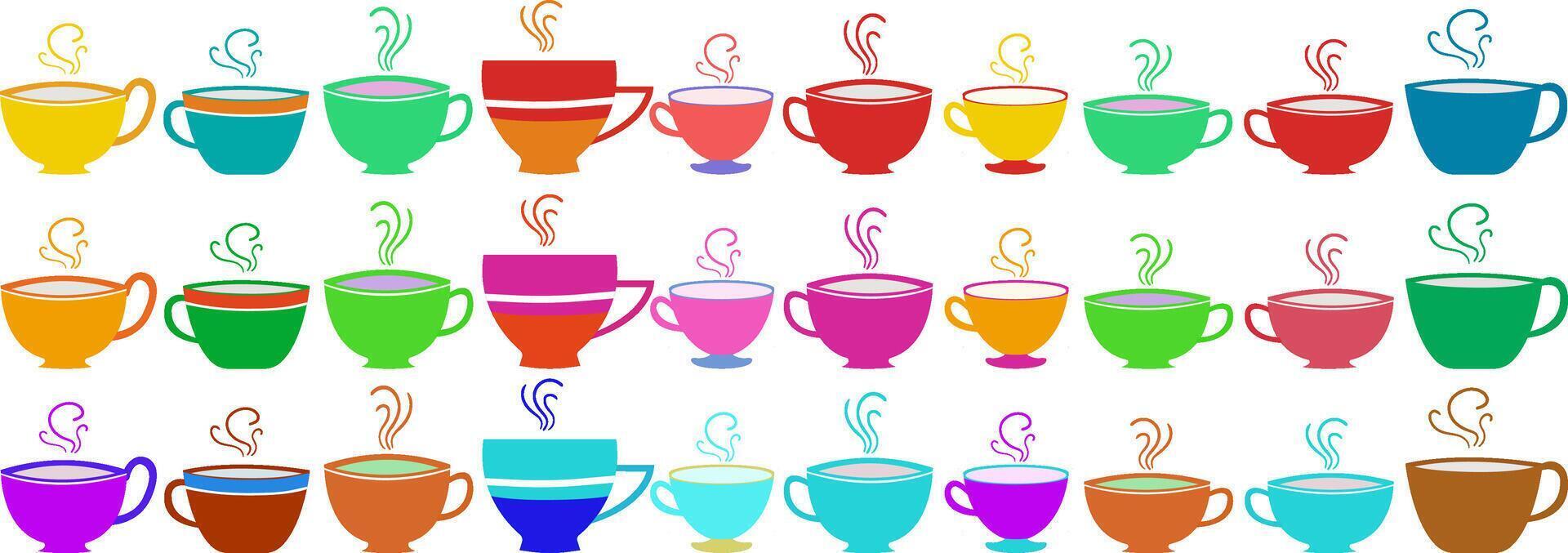 isolated elements of a cup of coffee tea of bright color of different shapes on a white background silhouettes icon web design vector