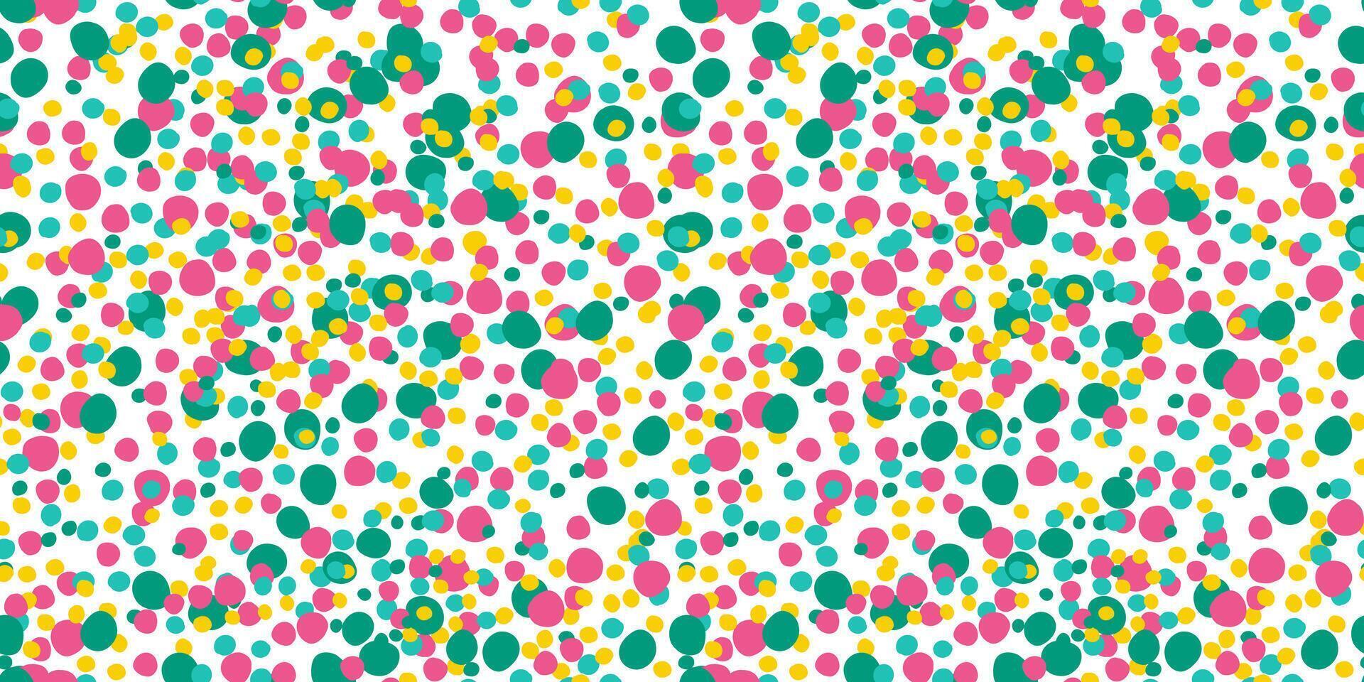 WebSeamless Colorful Abstract Dotted Pattern with Vibrant Pink, Green, and Yellow Circles on a White Background for Playful and Modern Designs vector