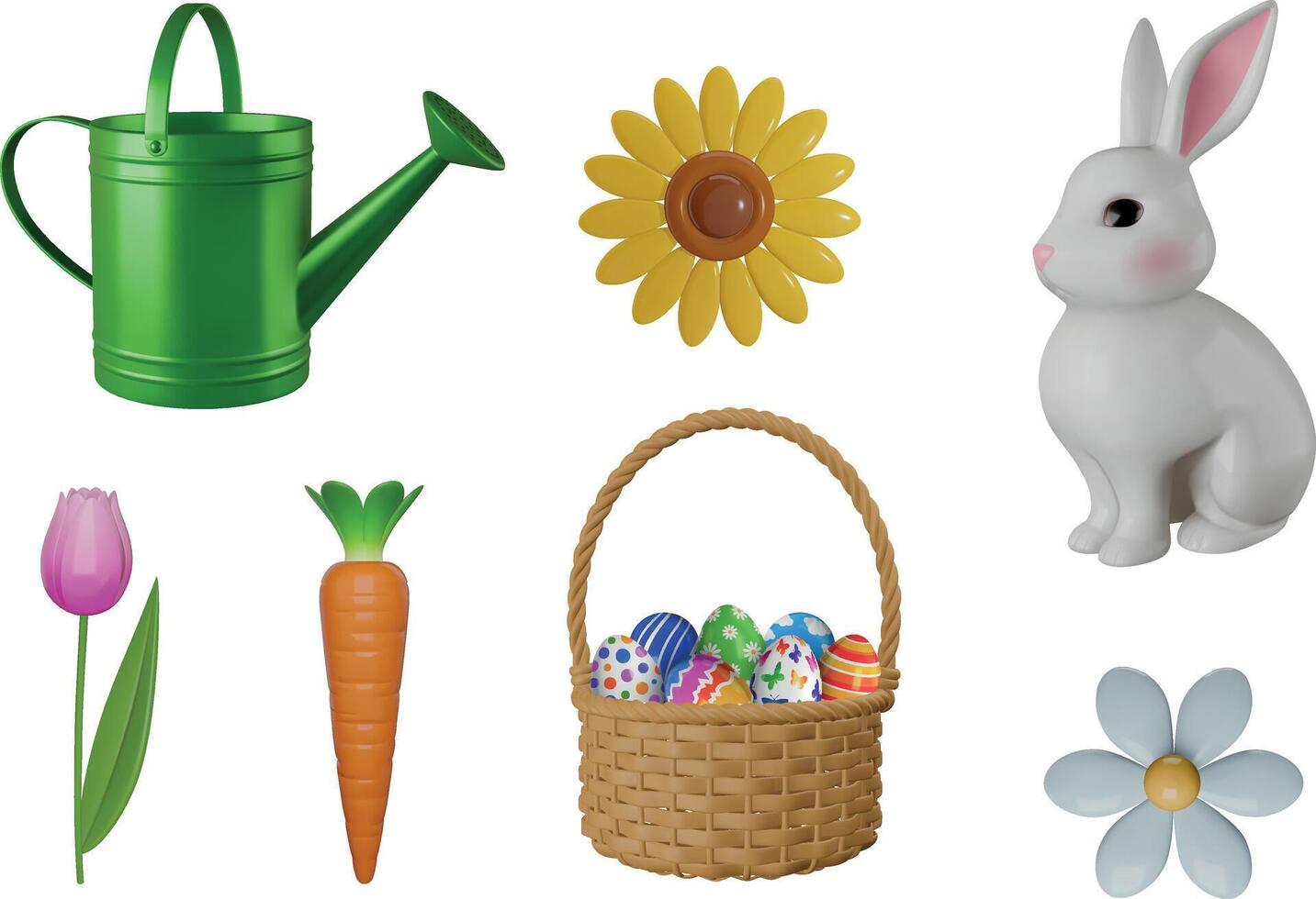 easter 3d isolated elements. isolated easter realistic decorations vector