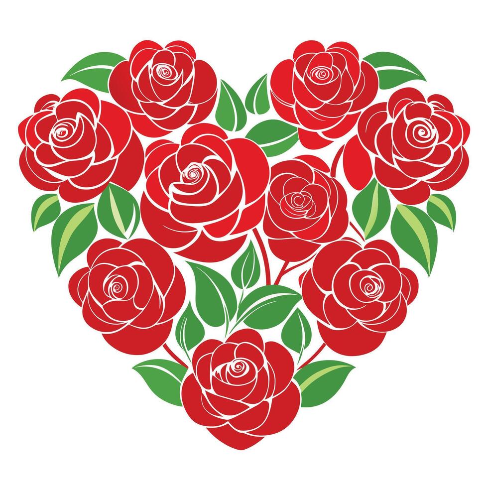 red roses in a heart shape Red Rose Heart Valentine's Day White Background vector