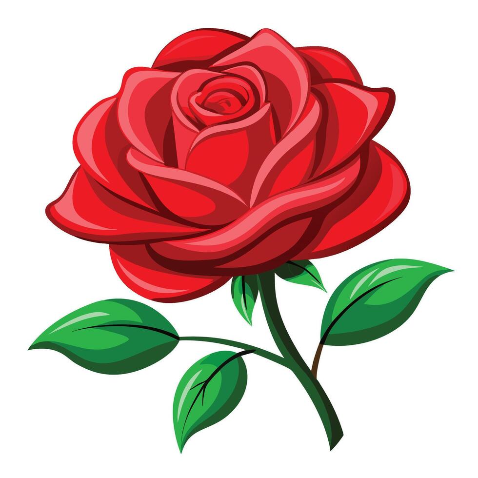 red rose with green leaves isolated on white background vector