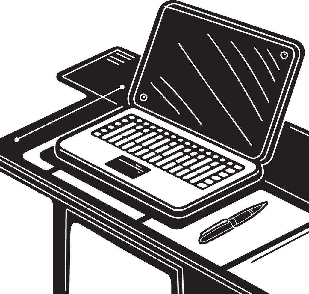 laptop silhouette line art vector