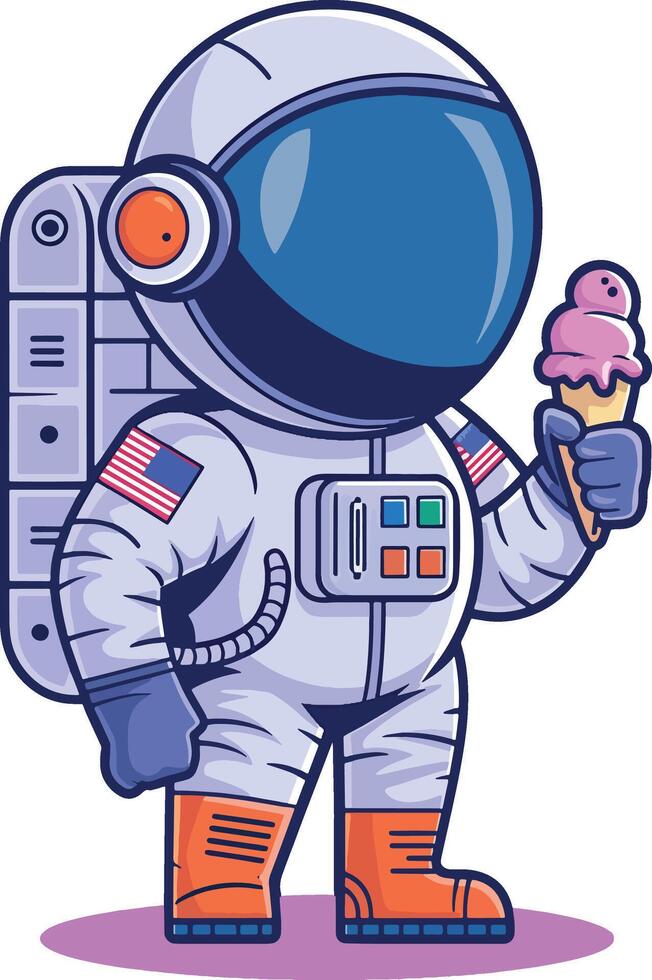 a Astronaut holding a ice cream sticker illustration vector