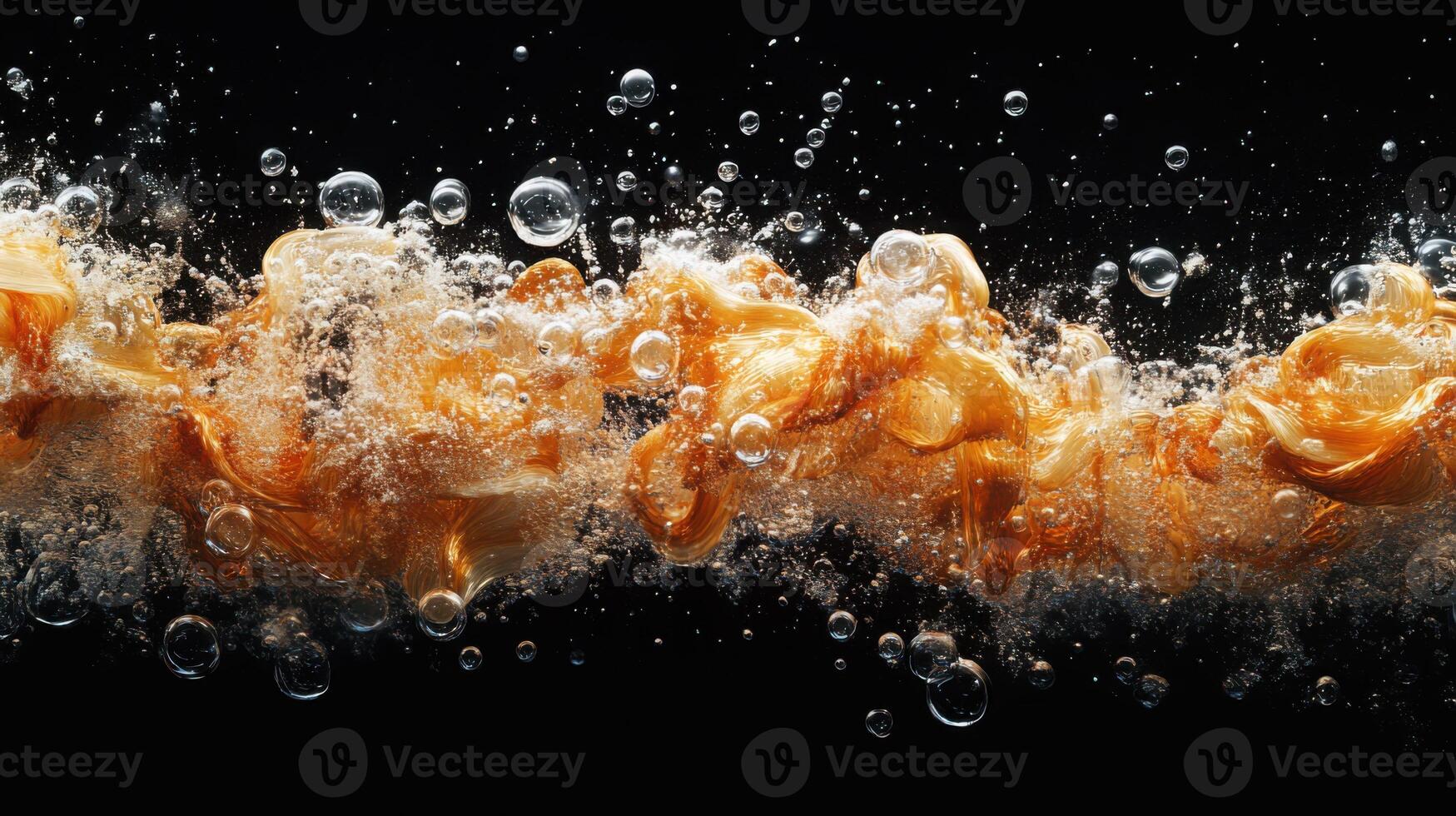 Golden Filament in Dark Water with Bubbles Abstract Background photo
