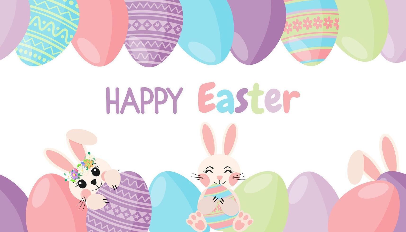 Spring Holiday Easter Eggs and Cute Bunnies Frame vector