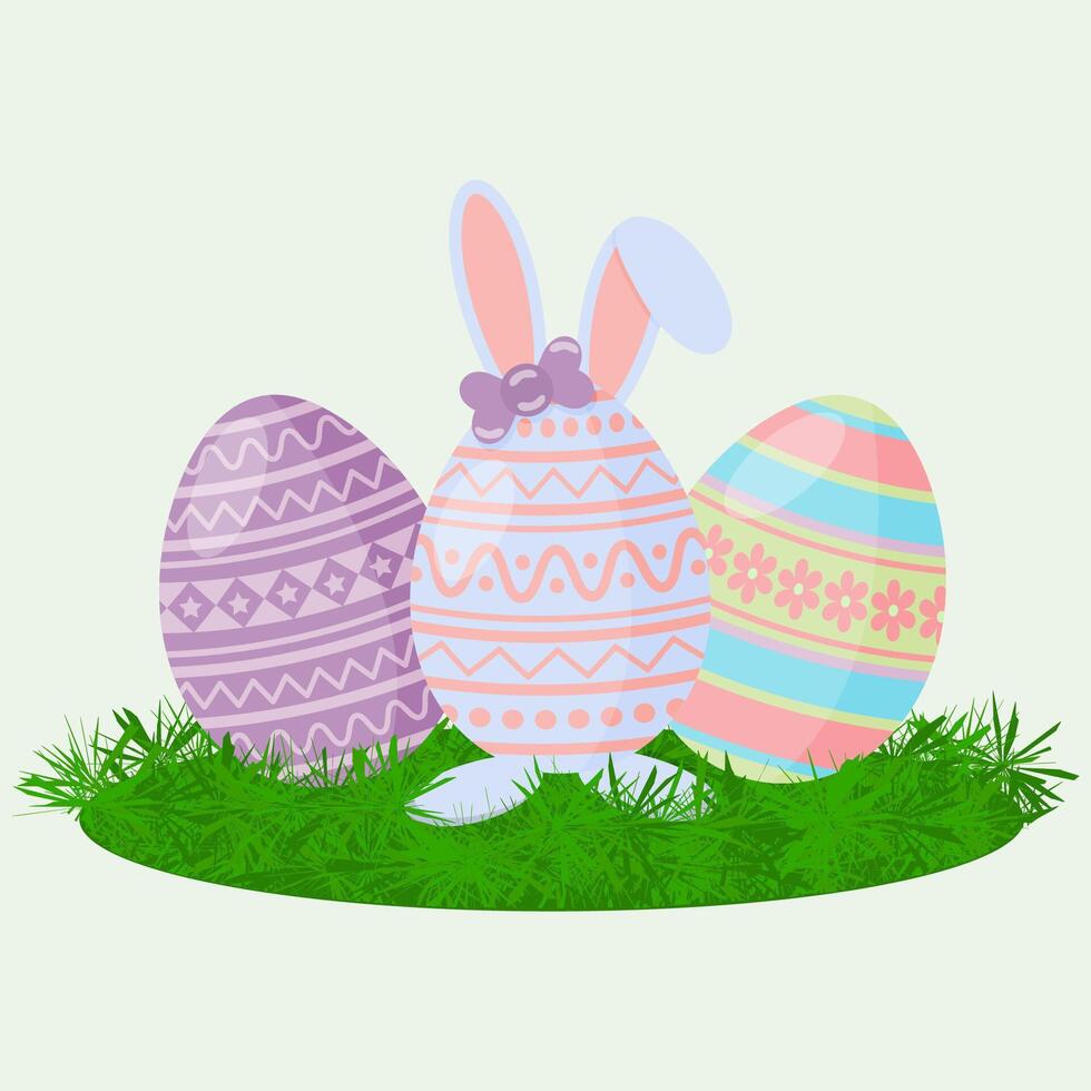 Spring Holiday Bunny Ears Easter Eggs on Grass vector