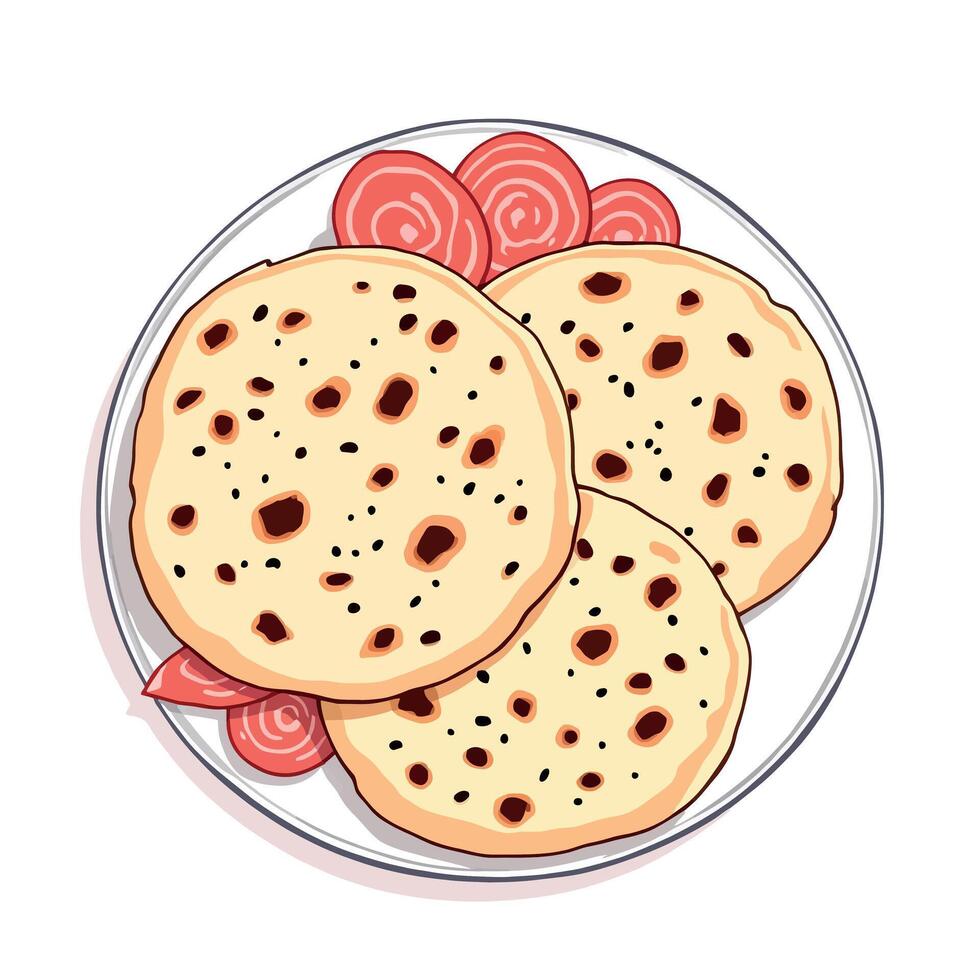 Flat illustration of indian flatbreads on a plate vector