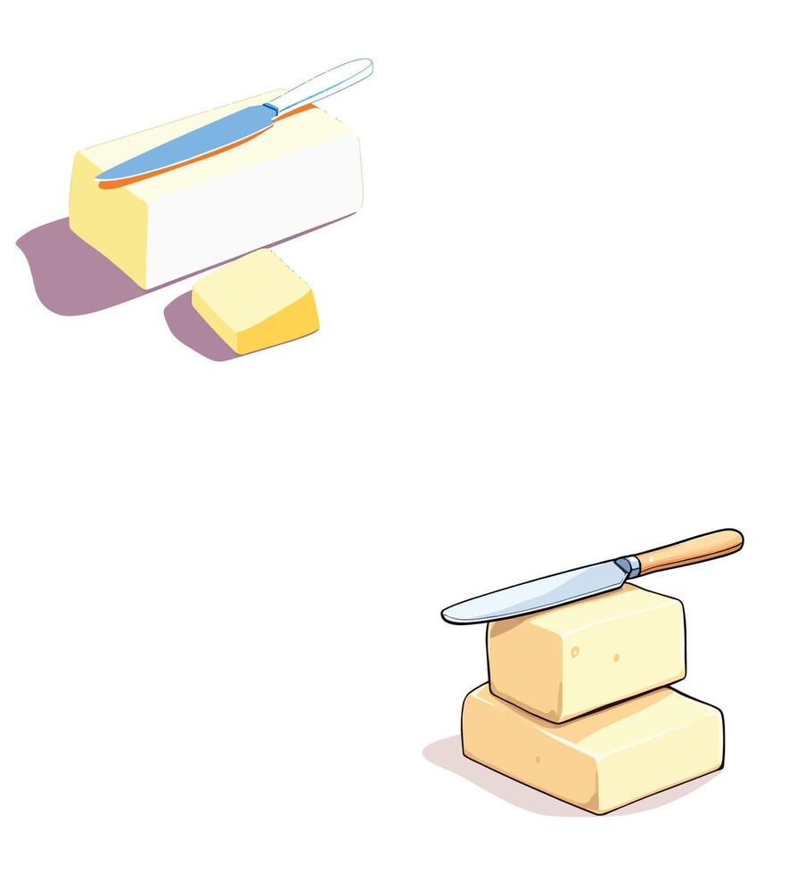 Butter, cheese and knife illustration vector
