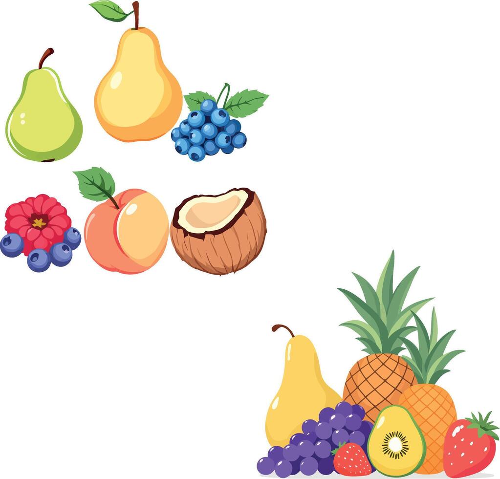 Colorful tropical fruits and berries representing healthy eating habits vector