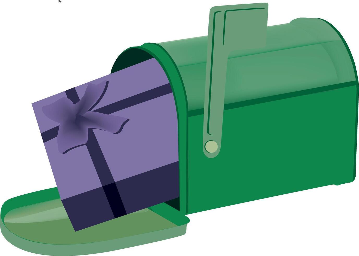 A green mailbox with a purple gift inside vector