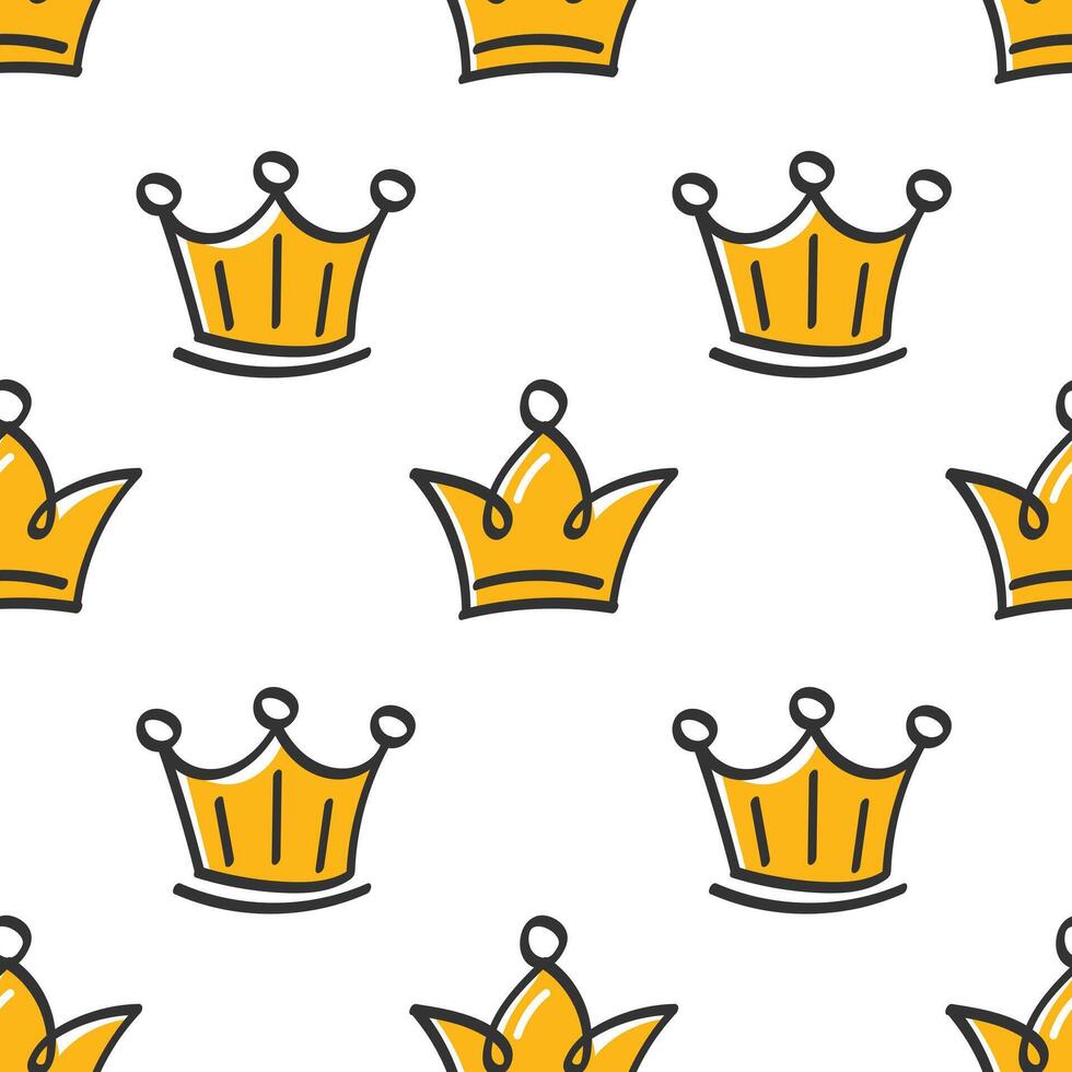 Seamless pattern with hand drawn crowns on white background. Queen or king doodle crowns background. vector