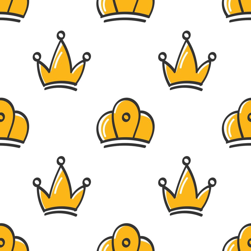 Seamless pattern with hand drawn crowns on white background. Queen or king doodle crowns background. Simple print. vector