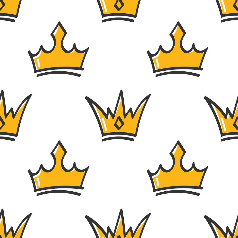 Seamless pattern with hand drawn crowns on white background. Queen or king doodle crowns background. Simple print vector