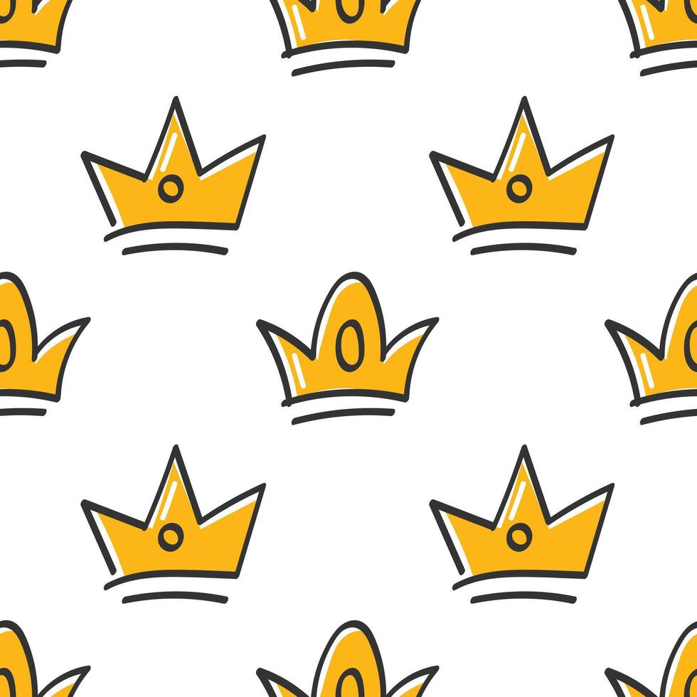 Queen or king doodle crowns background. Seamless pattern with hand drawn crowns on white background. Simple print. vector