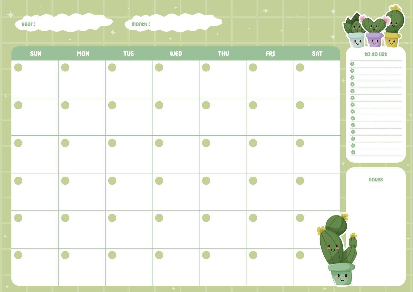 Cute monthly planner with notes and to do list vector