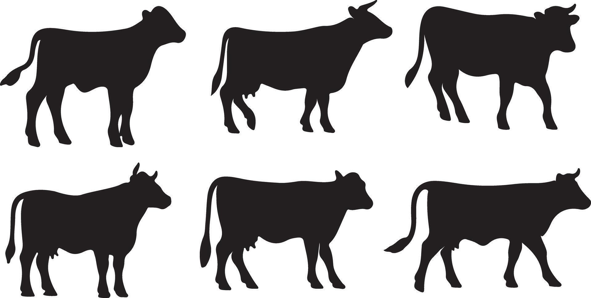 Cow Silhouette Set Cattle Graphics for Farm Ranch Logos Decals and Branding Designs vector