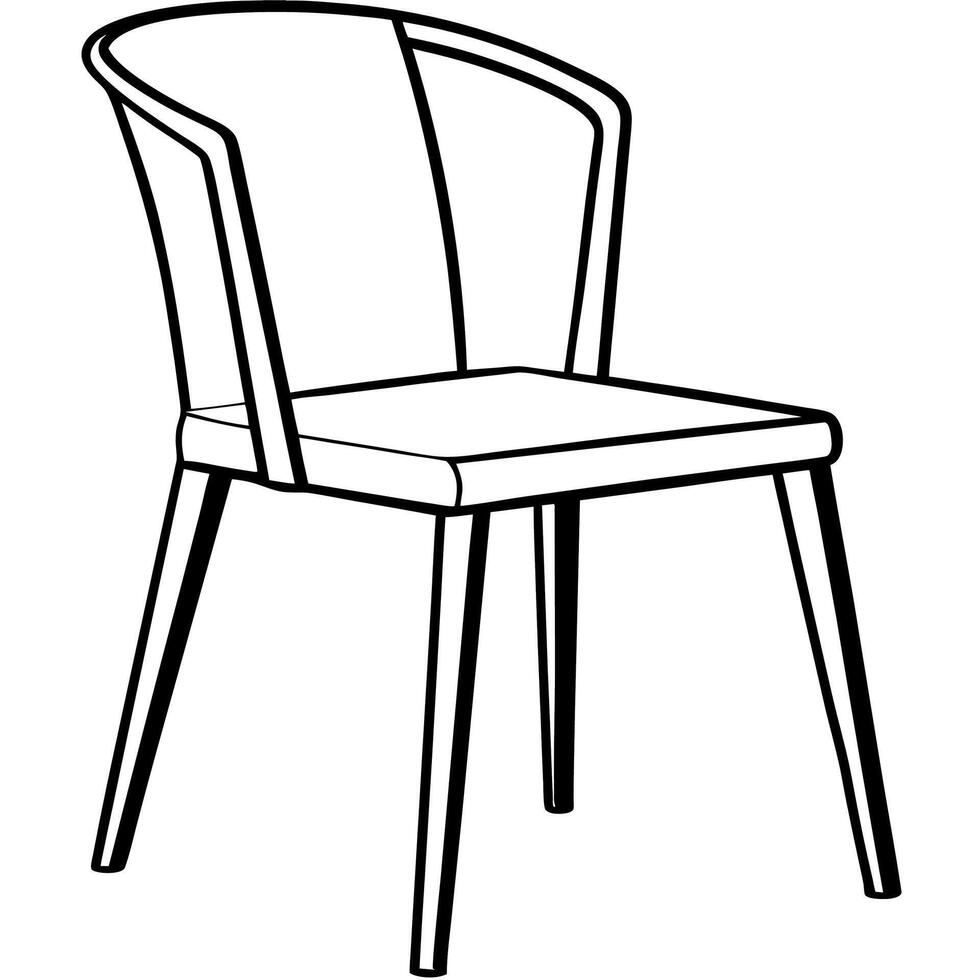A sleek, modern chair with a curved backrest and four sturdy legs, drawn in clean, thin lines. vector