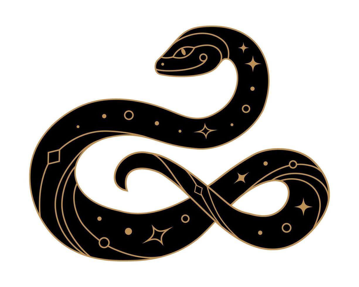 Mystical black snake with golden geometric elements vector