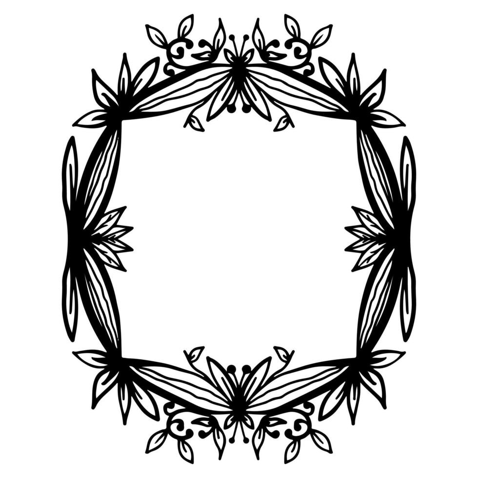 Hand drawn frame with floral ornament vector