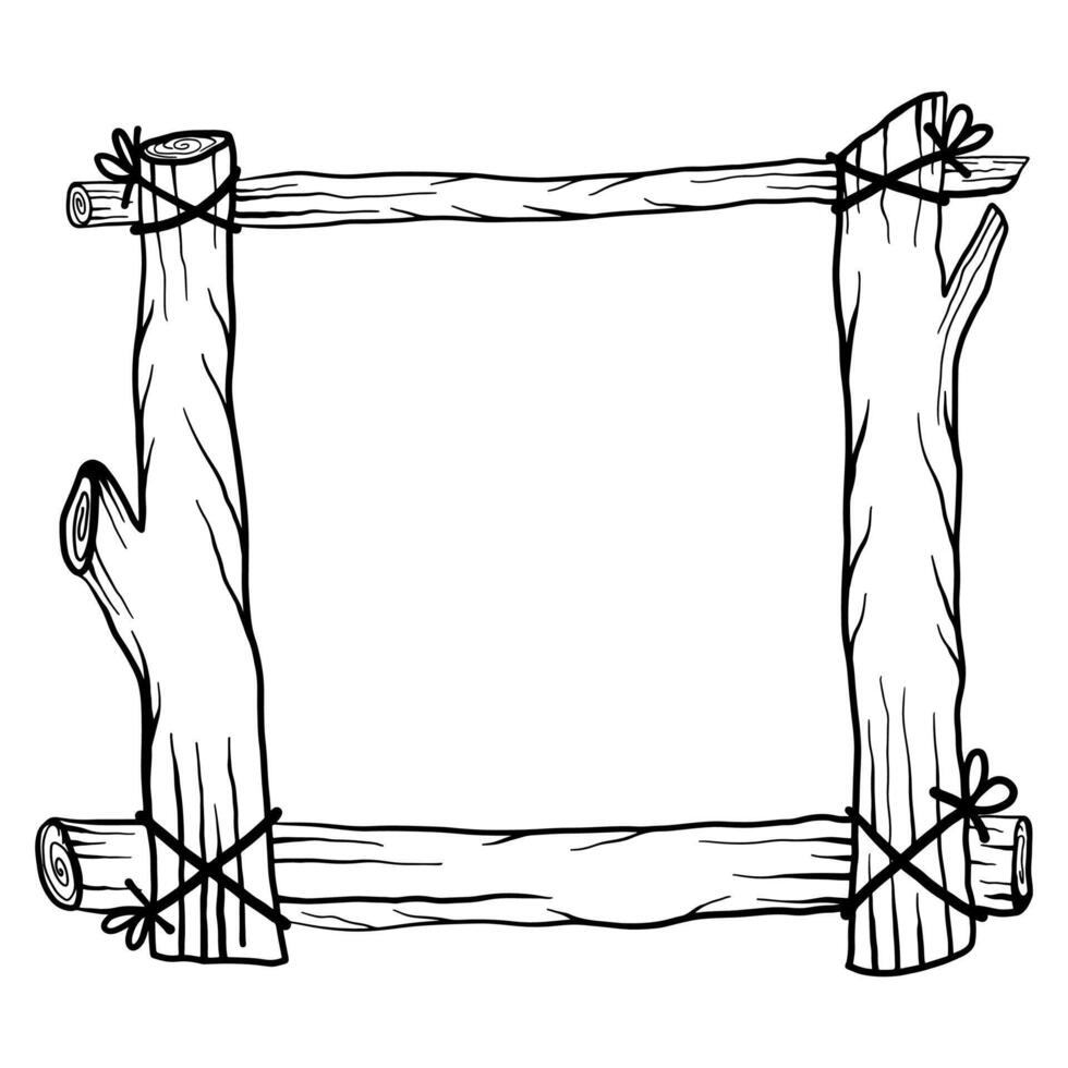 Hand drawn wooden frame tied with rope vector