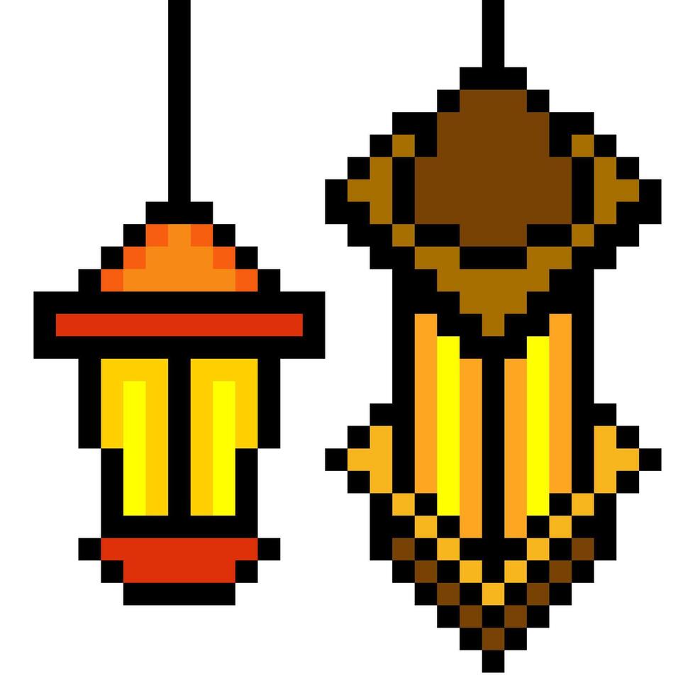 Ramadan lantern in pixel art vector