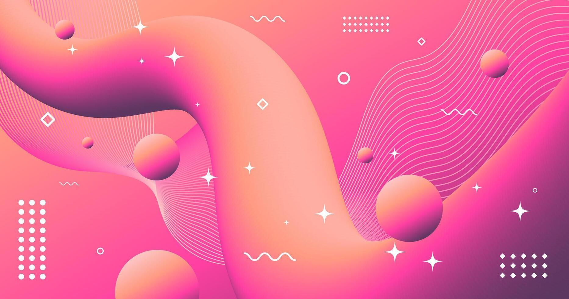 Abstract deep pink wave background of flowing element trend design. vector