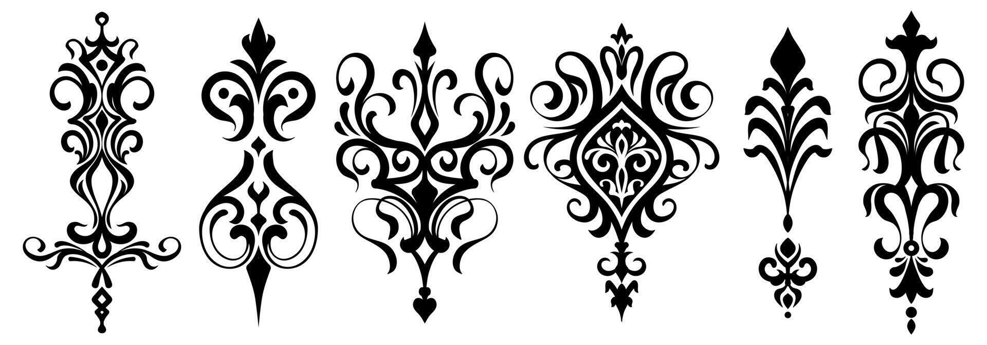 Set of retro floral in black collection. Vintage and retro element design. Ornament minimal tattoo. vector