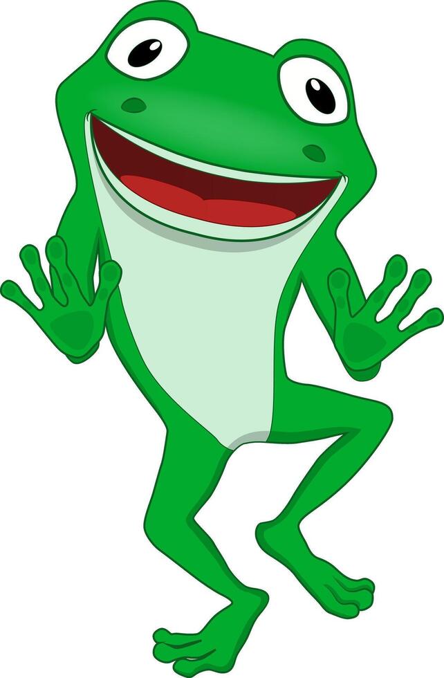 A friendly and funny little green frog dancing vector