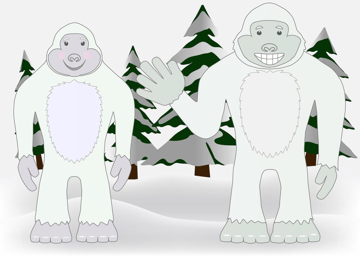 A pair of friendly and funny yetis with big smiles vector