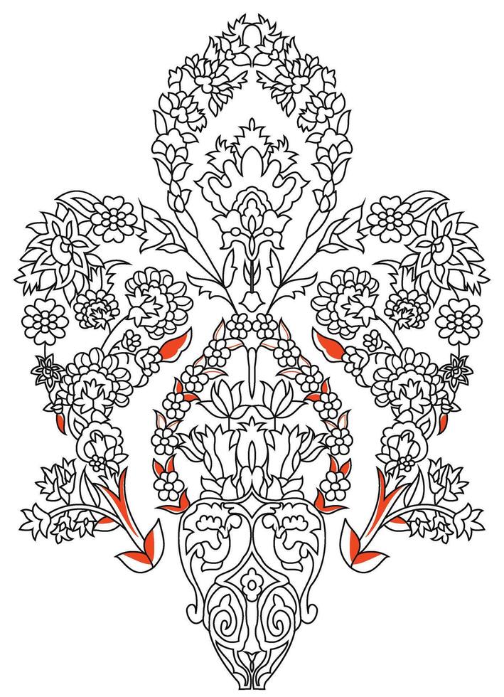 an ornate design with flowers and leaves.Motifs vector