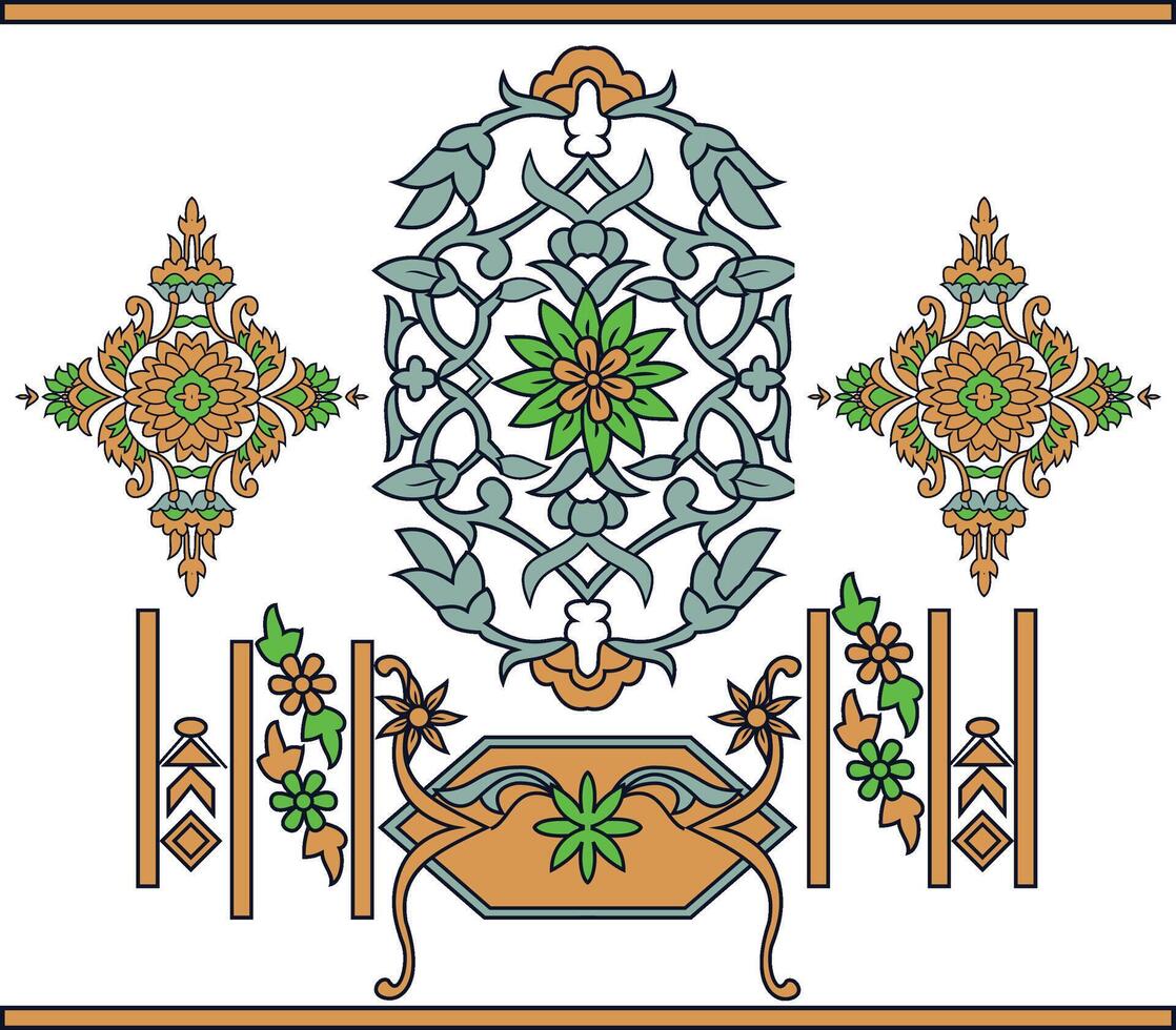 an ornate design with flowers and leaves vector
