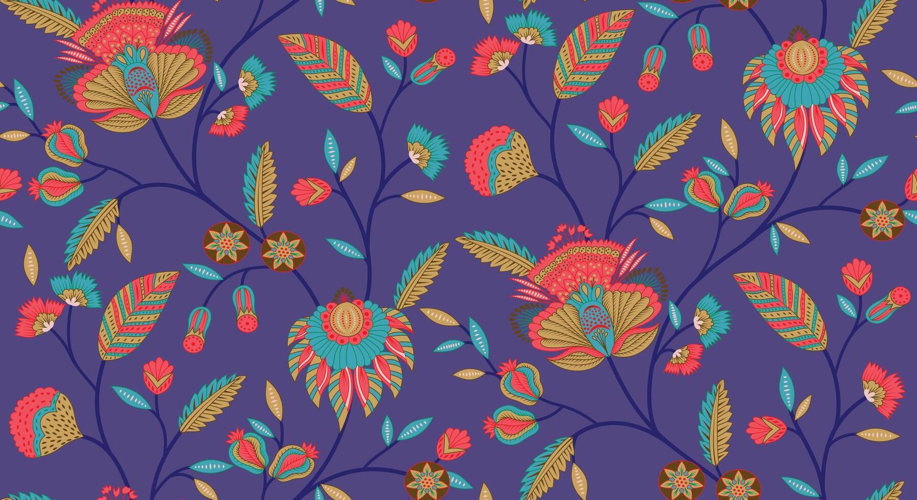 a colorful floral pattern on a purple background vector