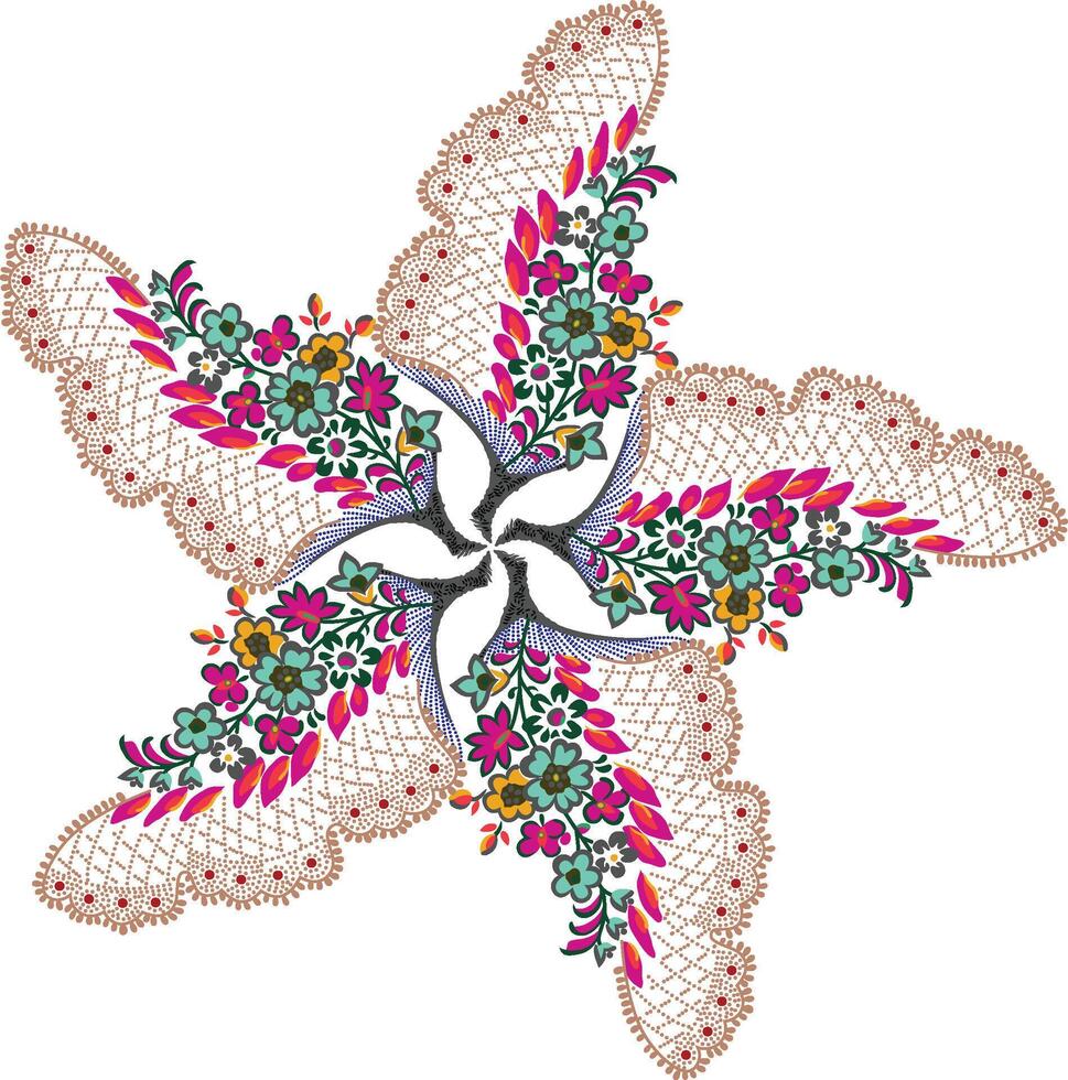 a starfish with colorful flowers and leaves vector