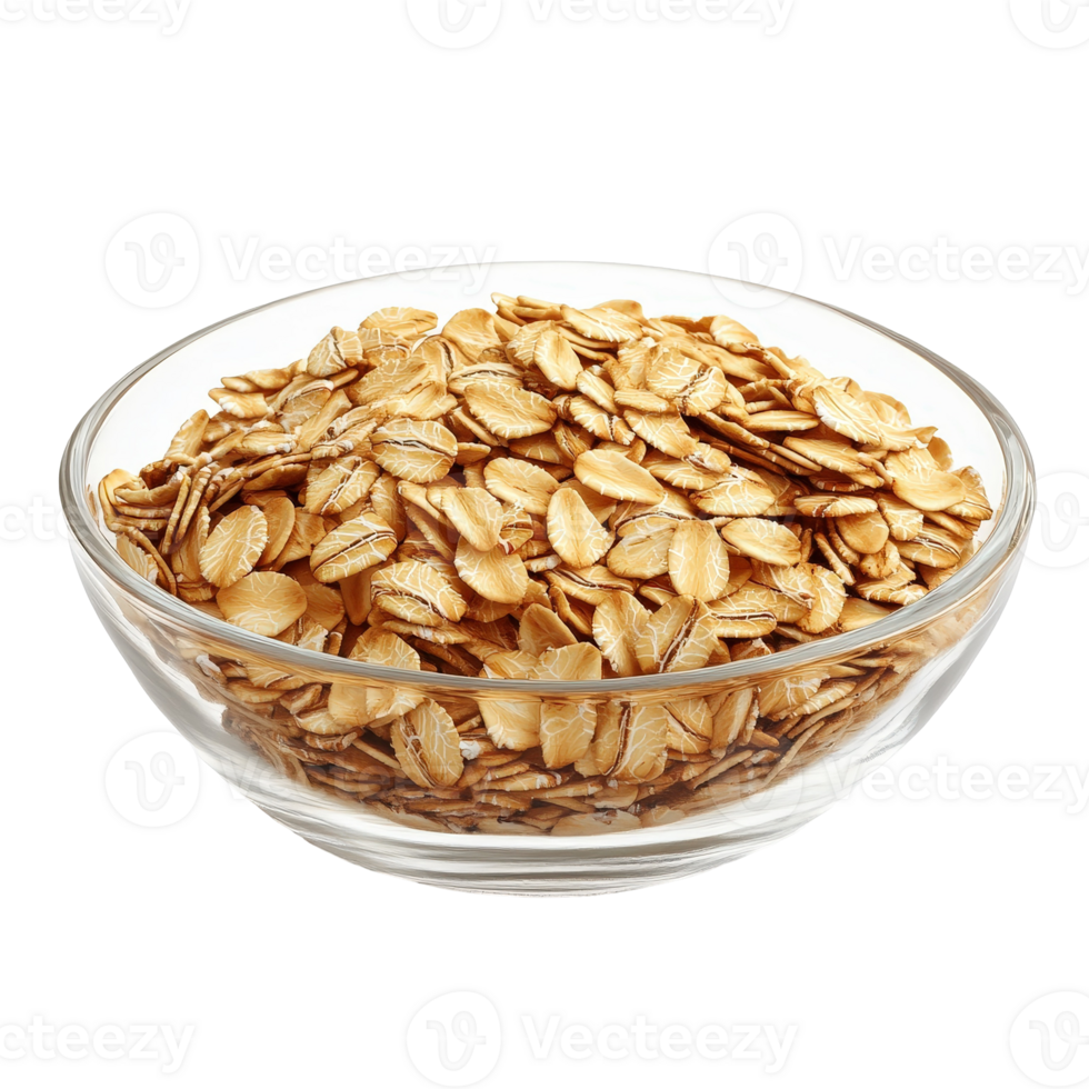 Golden Oats in Clear Bowl on White Background Ready for Healthy Breakfast or Baking Use in Nutrition and Food Preparation png