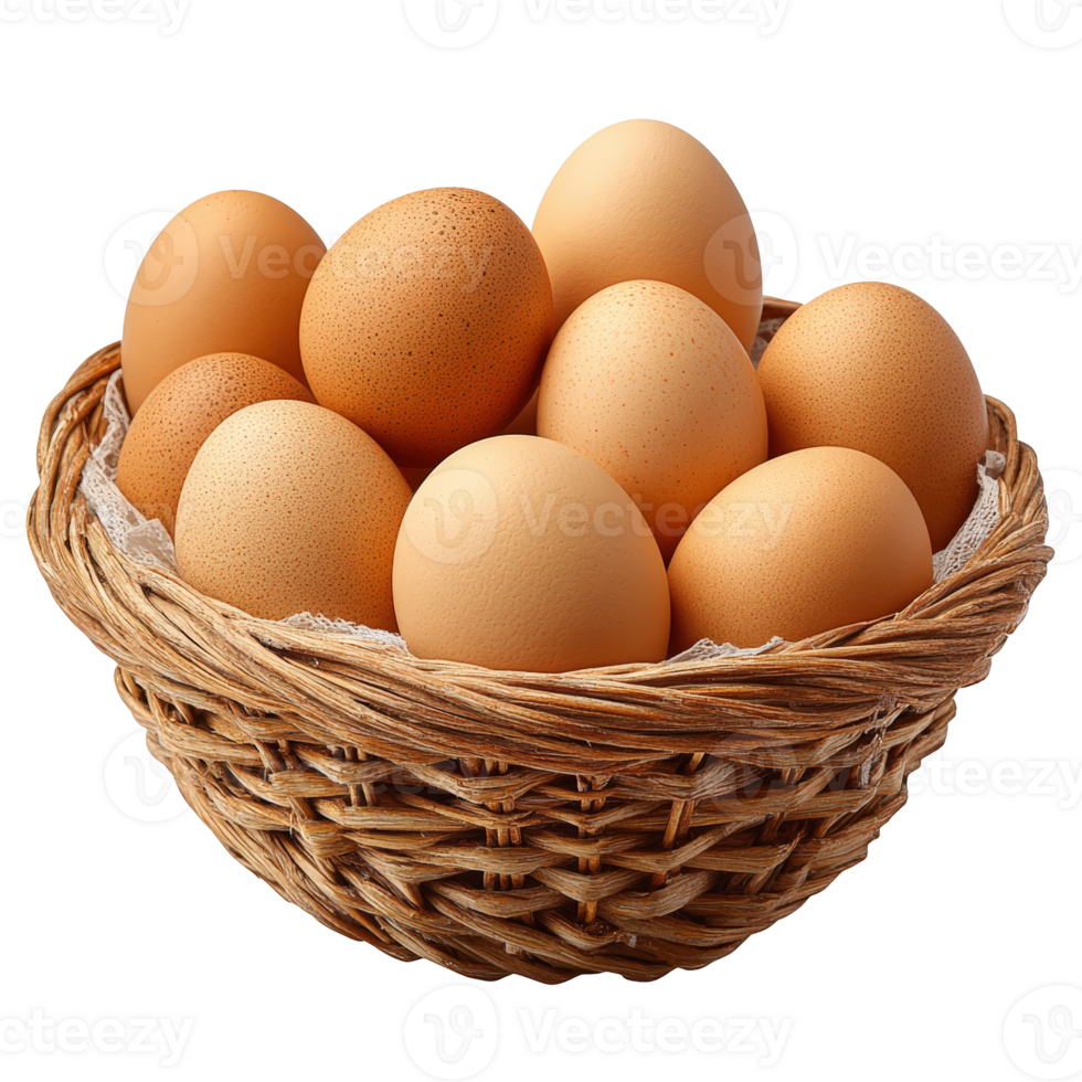 Fresh Brown Eggs in a Rustic Wicker Basket Perfect for Cooking and Baking, Healthy Food Concept, Organic Farming png