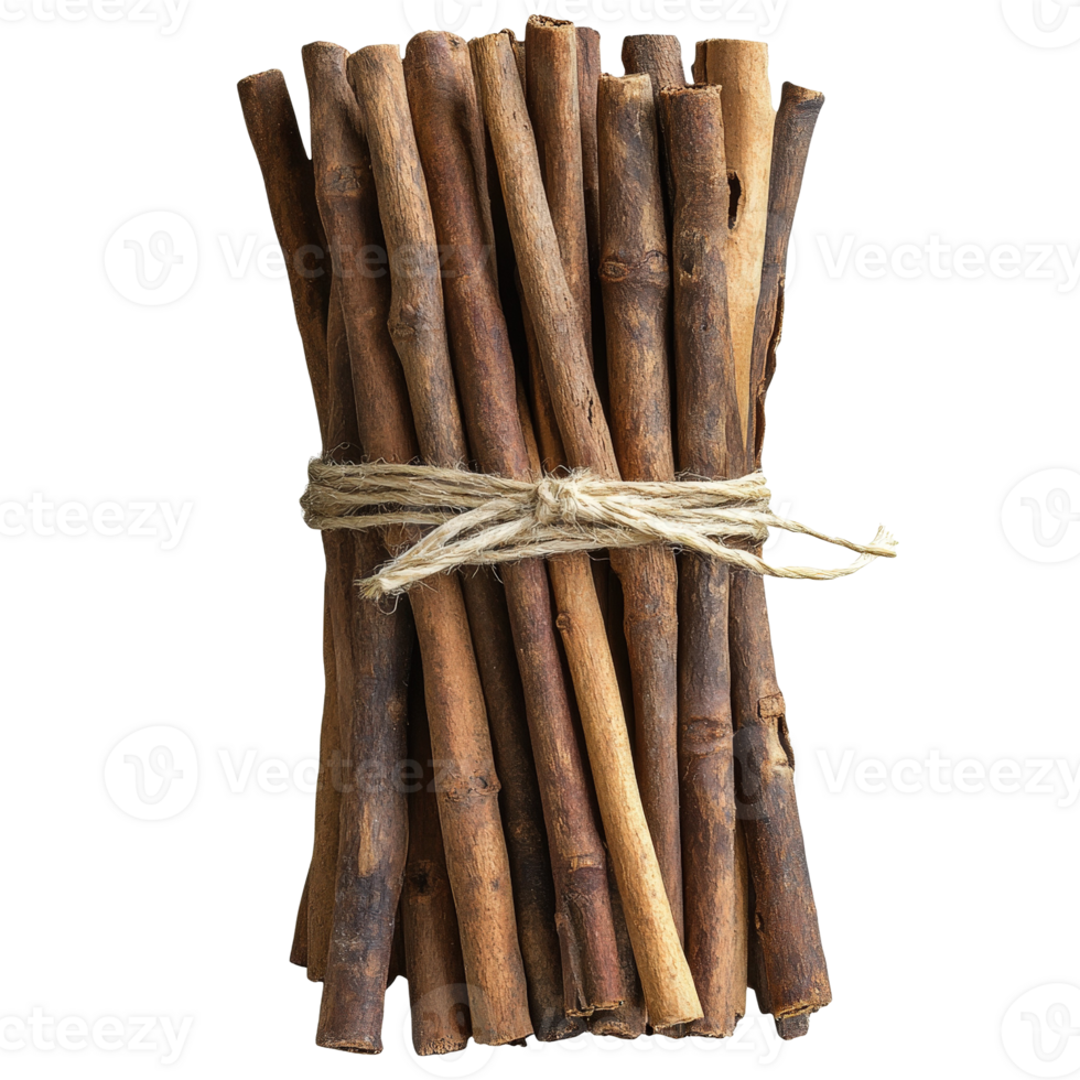 Bundled Natural Wooden Sticks Tied with String on a White Background for Craft and Decorative Use png