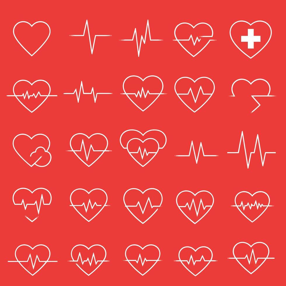 Heart symbols with pulse lines in a minimalistic flat design illustration vector