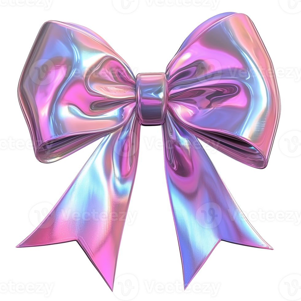 3D Holographic sparkling of bow on a transparent background, Y2K element png