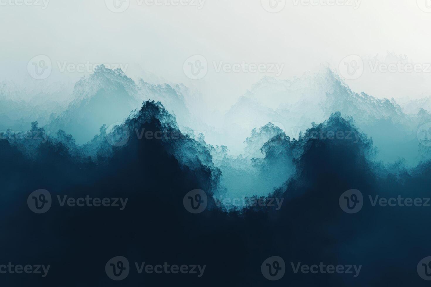Misty Mountain Range in a Serene Blue Hue photo