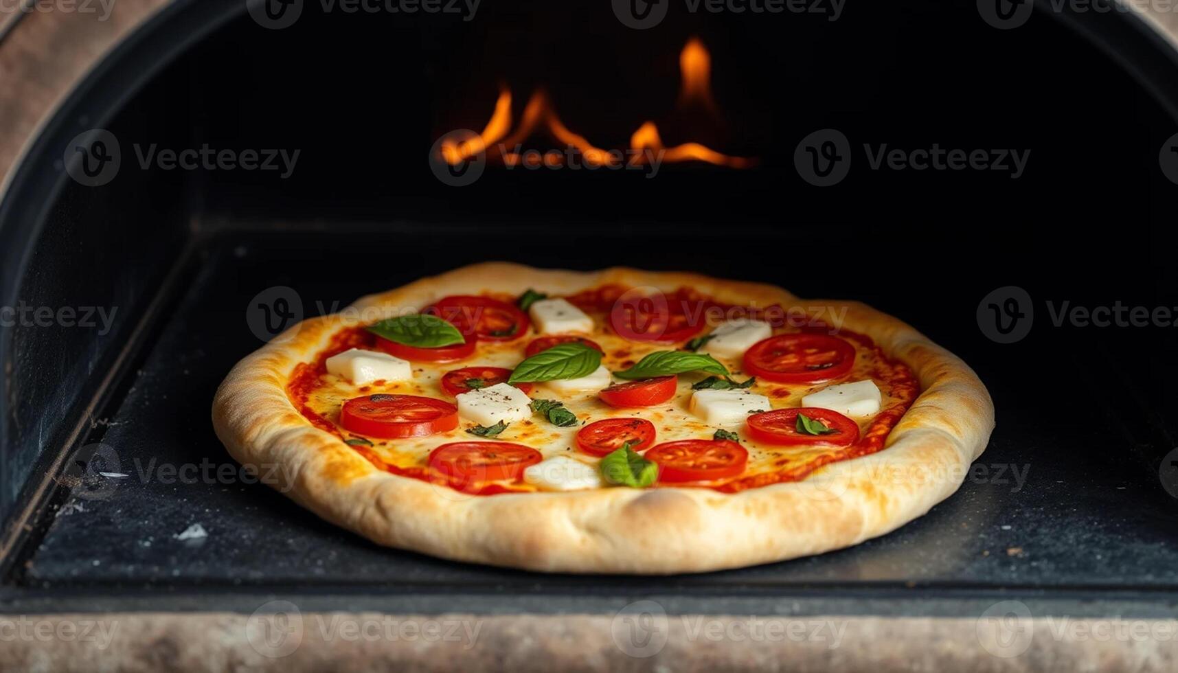 A pizza is being cooked in an oven photo