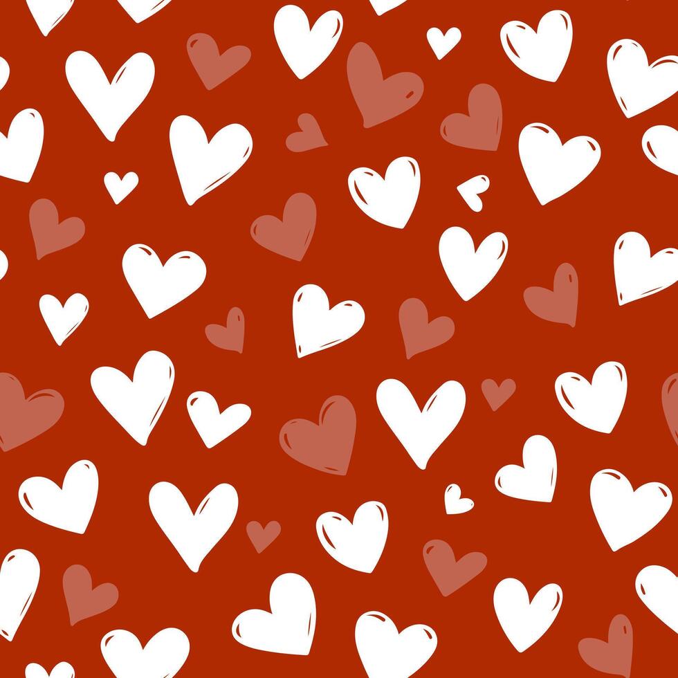 White hearts on a red background seamless pattern , heart seamless pattern illustration, doodle summer, kids and baby designs for print fabric. vector