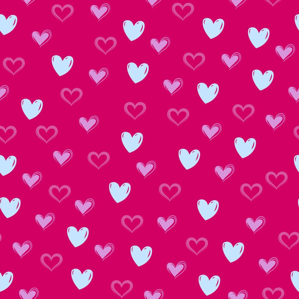 Small, hand-drawn hearts in shades of pink and white. Heart seamless pattern. Valentine's day texture, Print for wrapping paper or fabric. vector