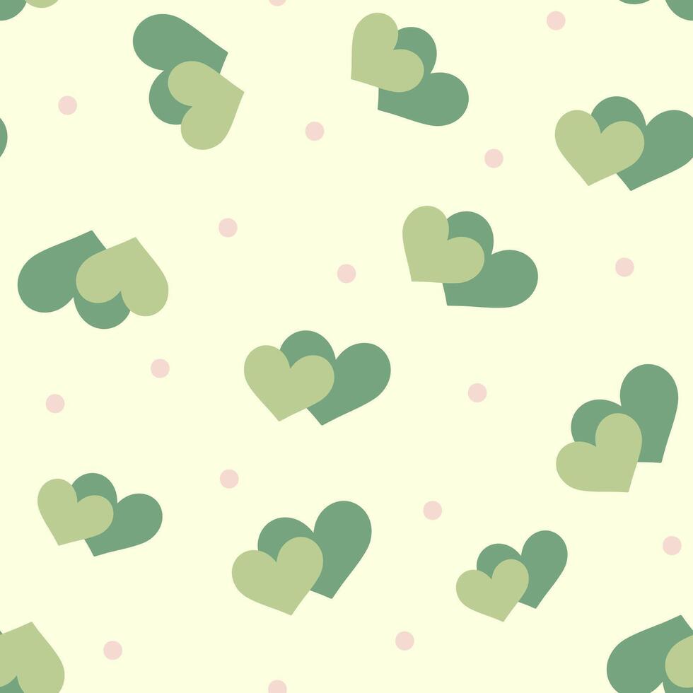 Green hearts an off-white background, heart seamless pattern illustration, doodle summer, kids and baby designs for print fabric. vector
