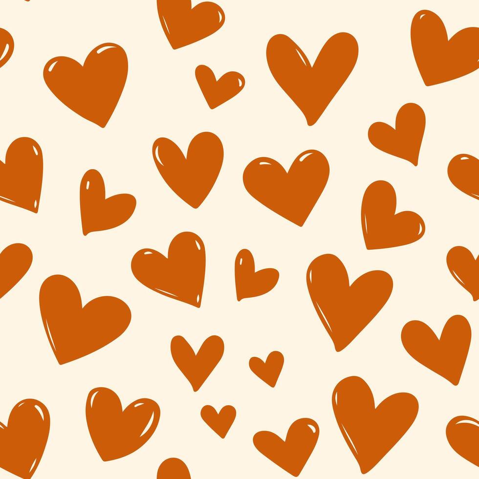 Orange hearts on a cream background, heart seamless pattern illustration, doodle summer, kids and baby designs for print fabric. vector