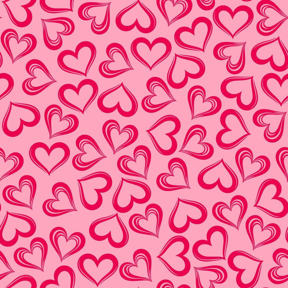Pink and red heart shapes on a pink background. heart seamless pattern illustration, doodle summer, kids and baby designs for print fabric. vector