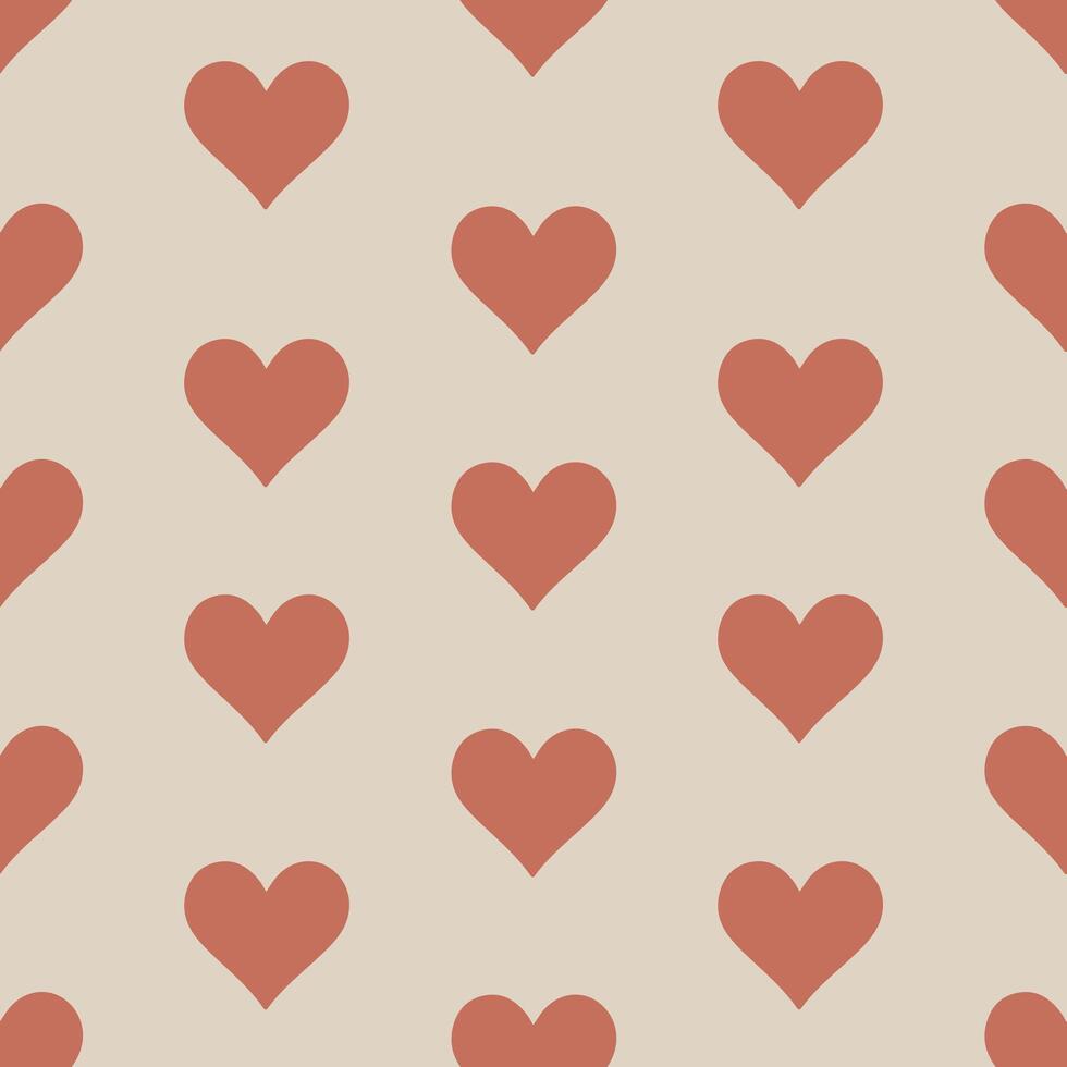 Hearts in shades of terracotta brown on a cream background. Heart seamless pattern. Valentine's day texture, Print for wrapping paper or fabric. vector