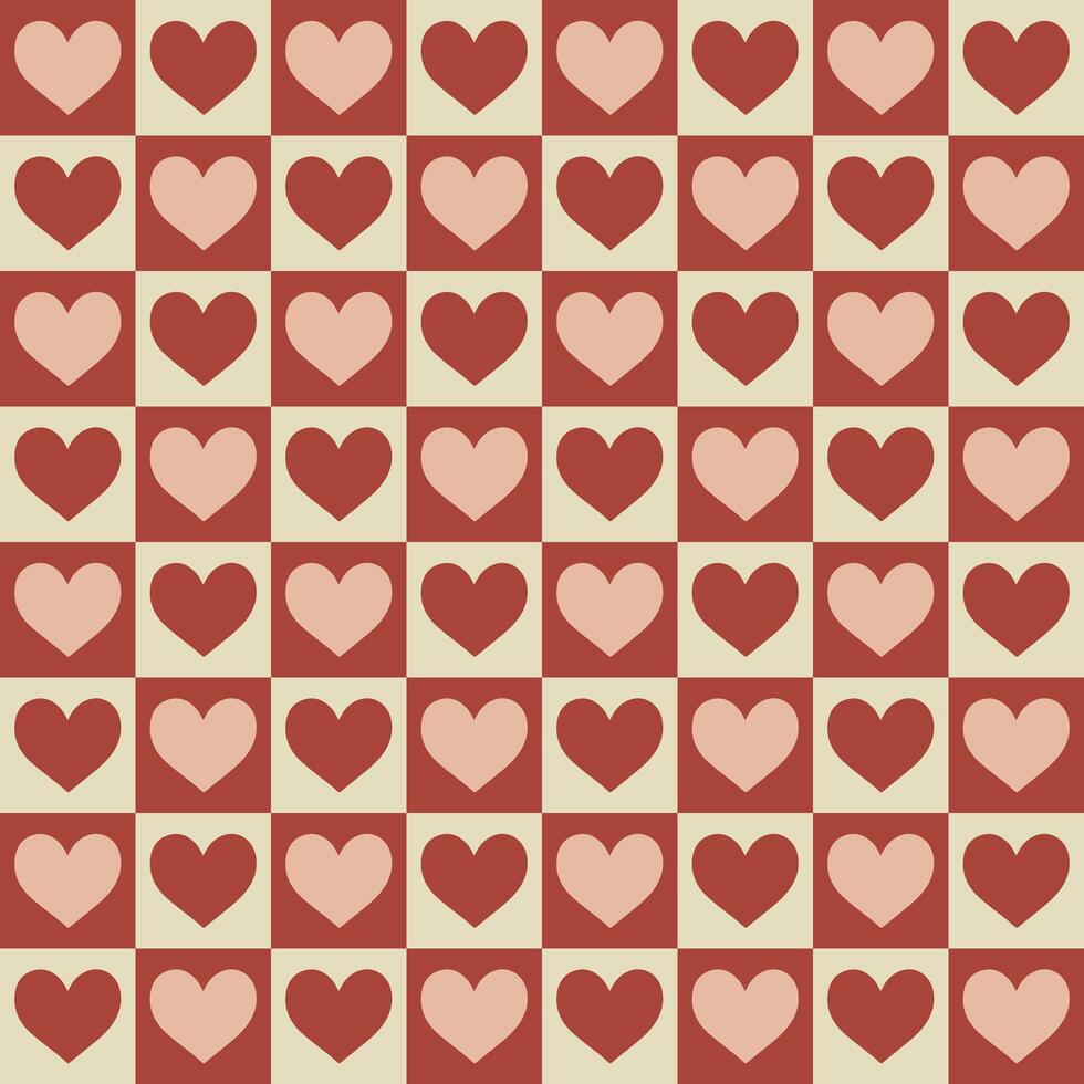 Hearts in red and pink on a cream background, arranged as squares, heart seamless pattern illustration, doodle summer, kids and baby designs for print fabric. vector