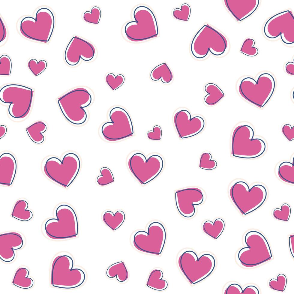 Pink heart patterns on a white background, heart seamless pattern illustration, doodle summer, kids and baby designs for print fabric. vector