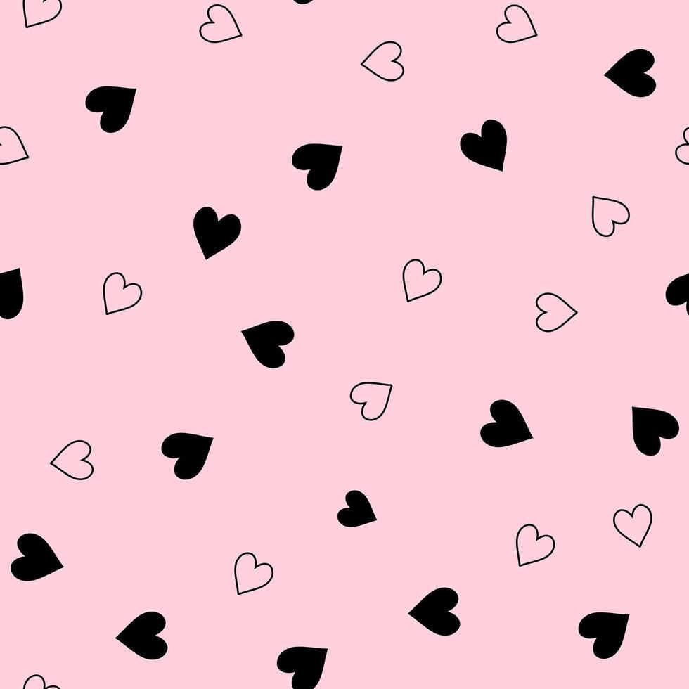Pink background with black hearts, Heart seamless pattern. Valentine's day texture, Print for wrapping paper or fabric. vector